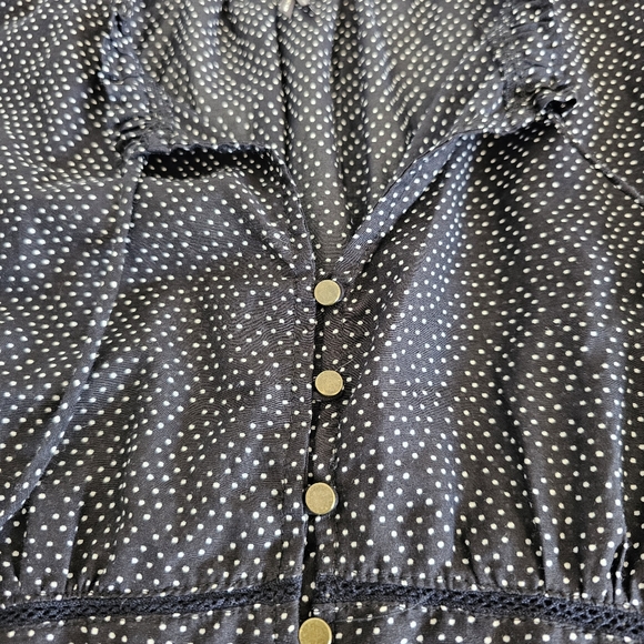 HD in Paris Size 4 Black and White Silk Blend Pin Dot Side Zip Peplum Blouse Fem - Picture 5 of 6